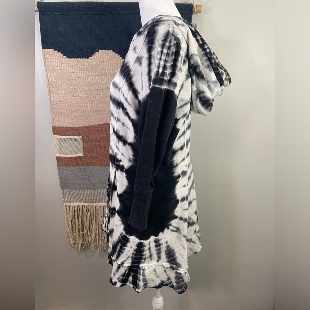 Lilly Mason Black Tie Dye Hoodie Flare Boho Jersey Full Zipper Cardigan/Dress L - Picture 2 of 5